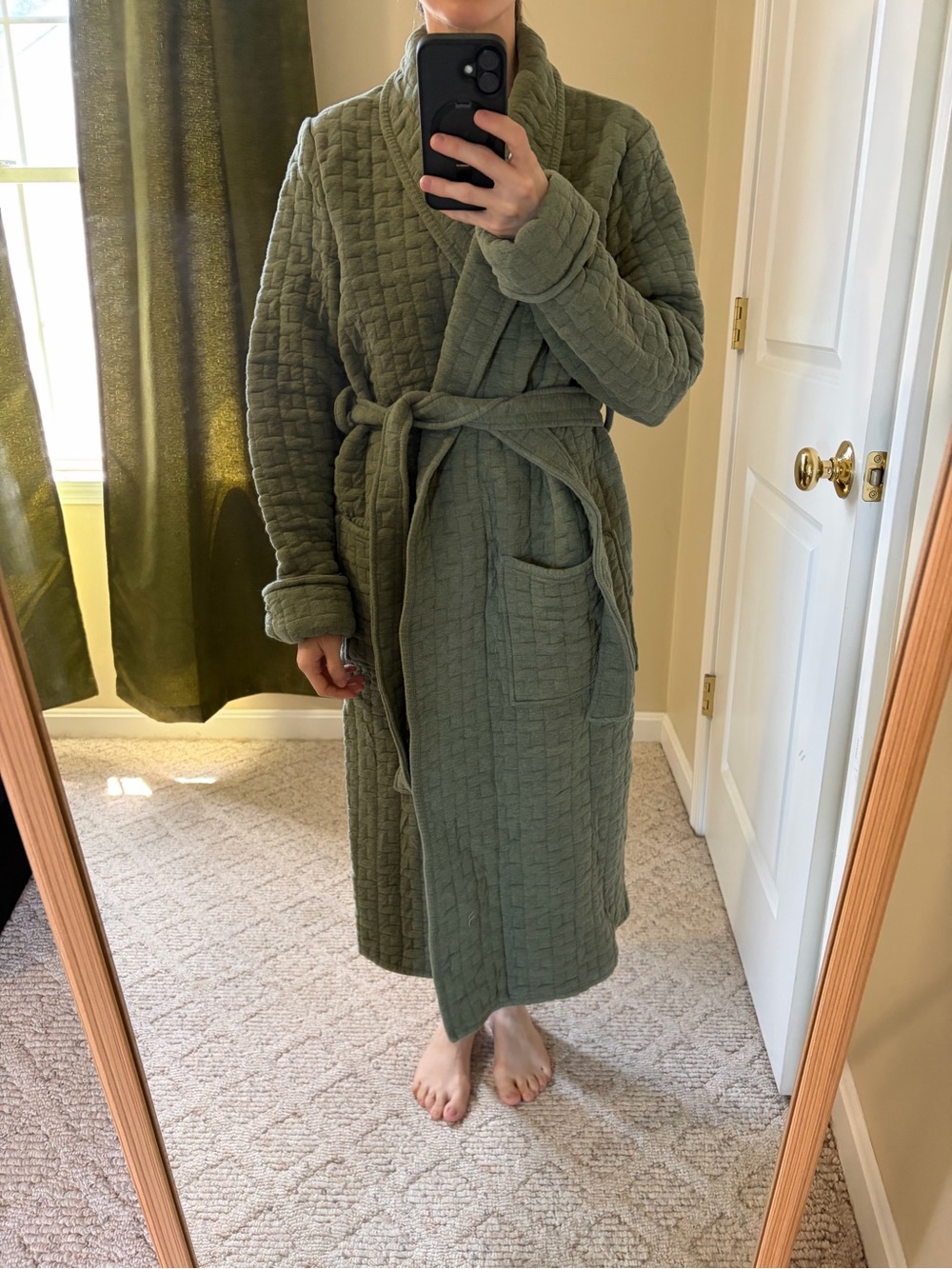 The Company Store Quilted Robe in Olive Green